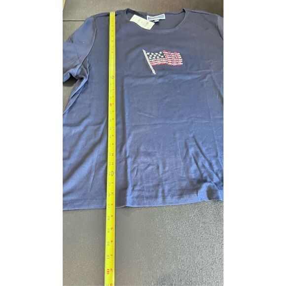 Karen Scott Womens Mixed Print Graphic Tee Intrepid Blue Flag Size 3X NWT P1-91 - Picture 7 of 12